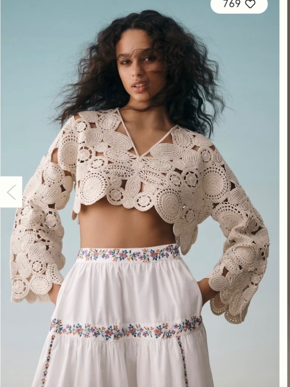 Anthropologie Cream Patterned Crochet Crop Top